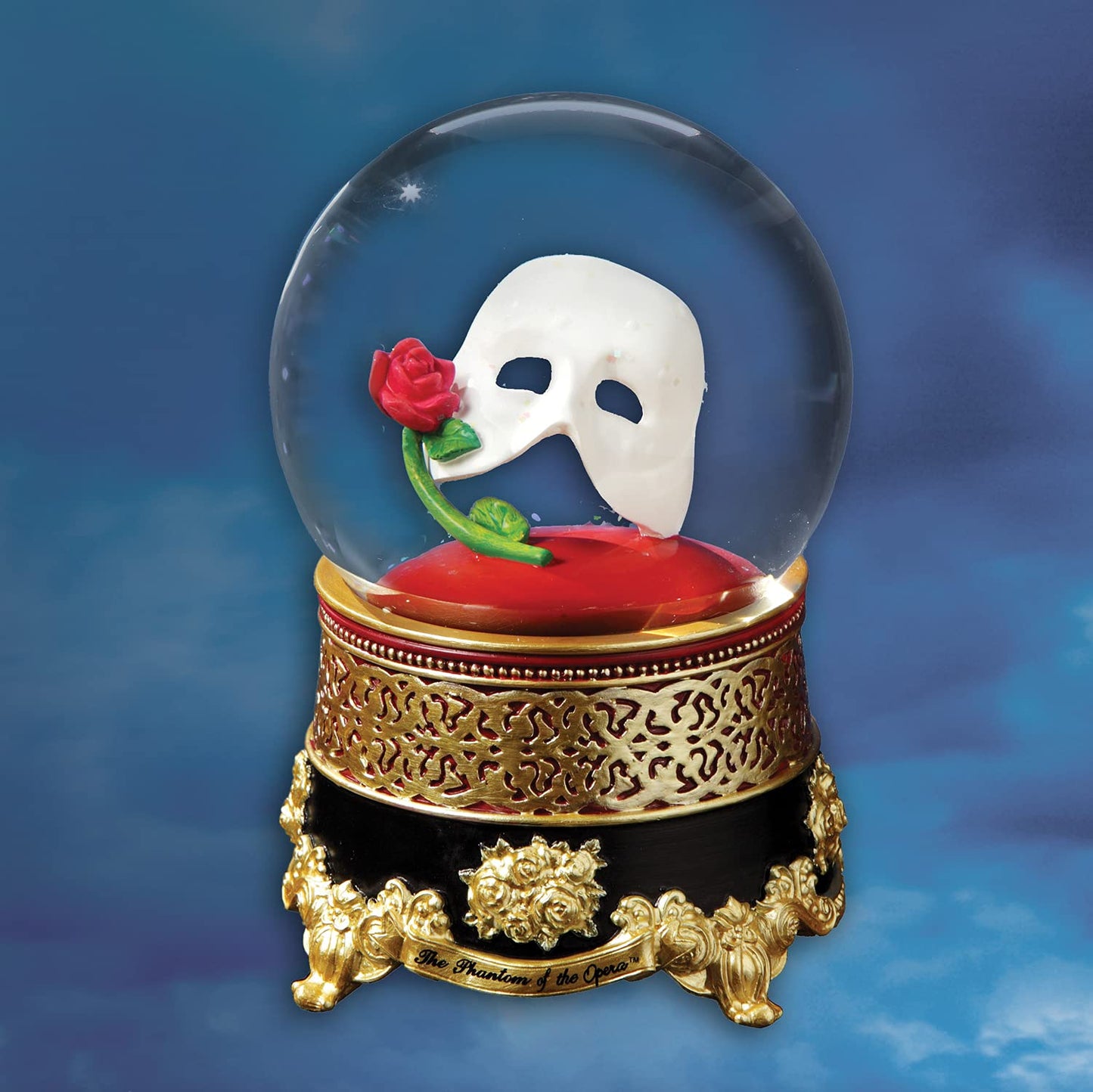 Phantom of the Opera Mask & Rose Snow Globe