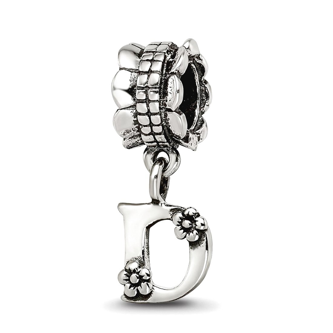 925 Sterling Silver Polished Artisan Oxidized Reflections Letter Name Personalized Monogram Initial D Dangle Bead Charm