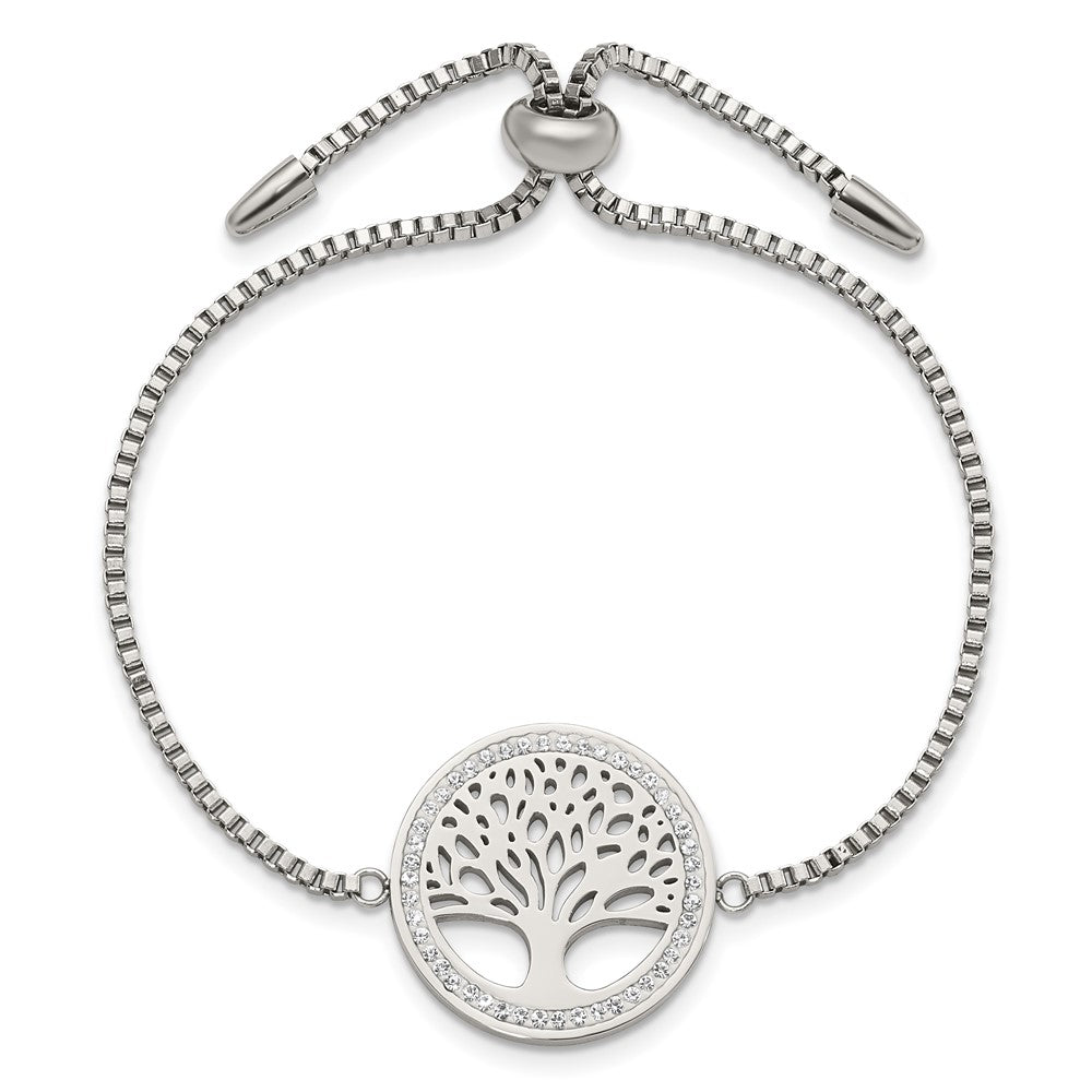 Stainless Steel Polished Preciosa Crystal Tree Adjustable Bracelet 7.25 inches