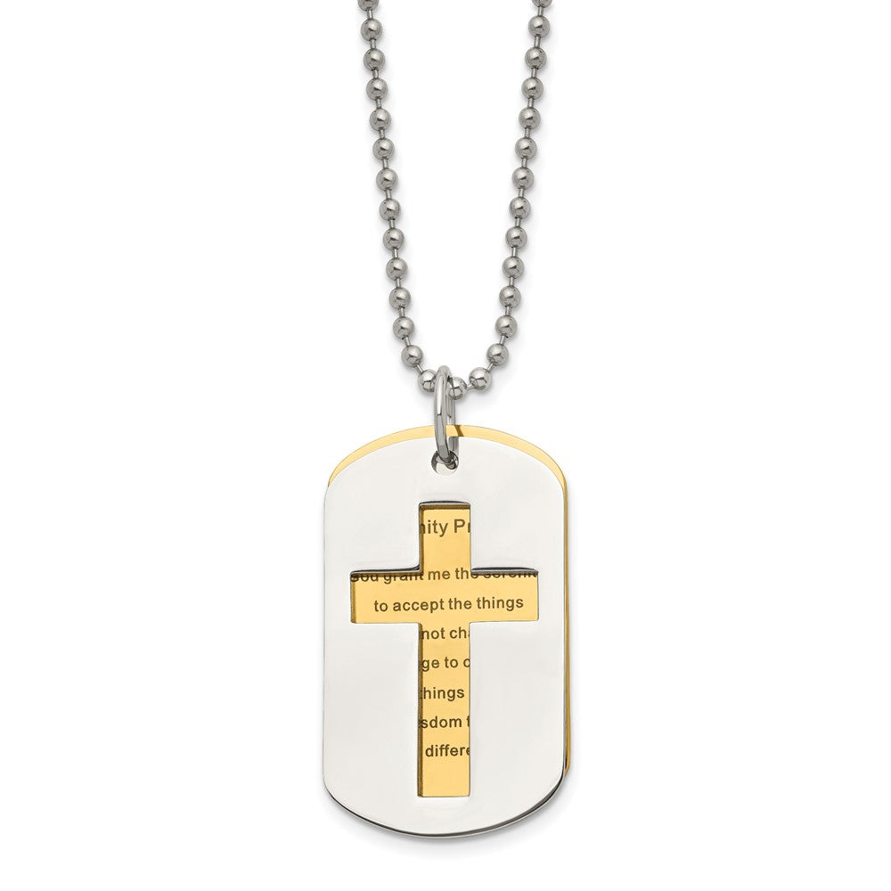 Stainless Steel Polished Yellow IP-plated 2 Piece Serenity Prayer Necklace
