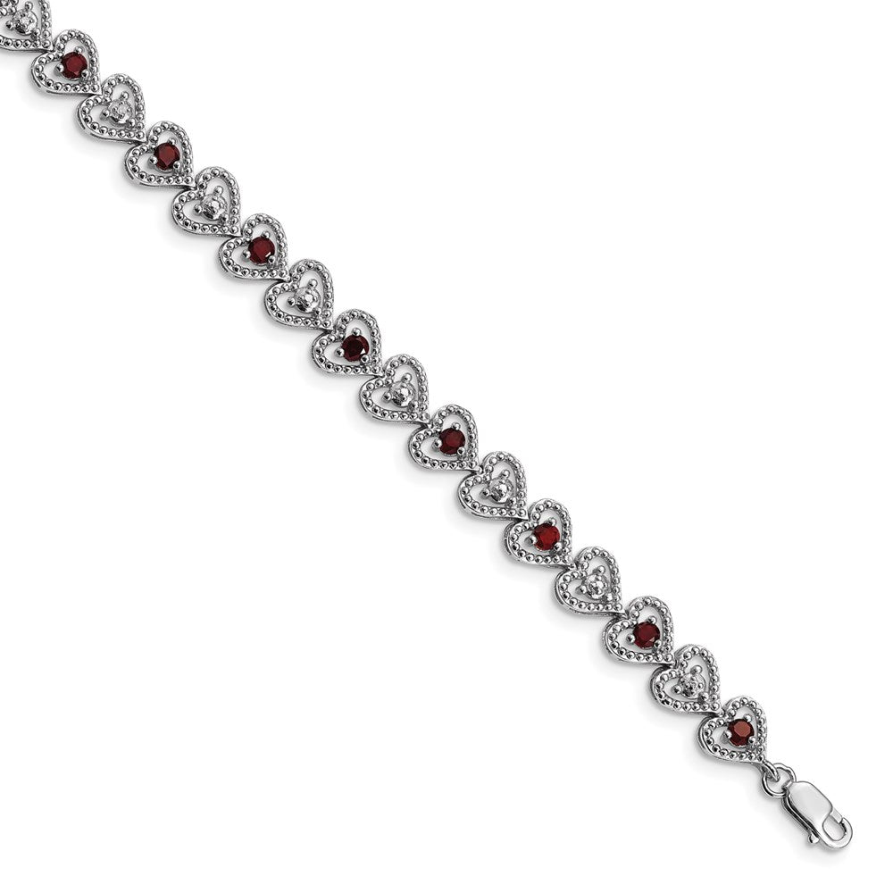 Sterling Silver Rhodium-plated Garnet Diamond Bracelet 7 inches