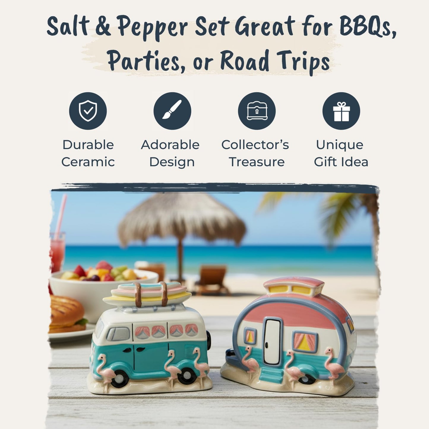 Blue Sky Ceramics Flamingo Van Camper Salt and Pepper