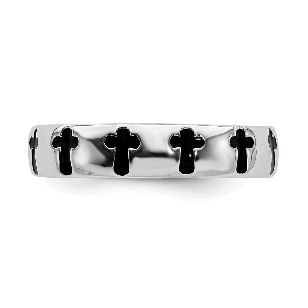 Sterling Silver Stackable Expressions Polished Enameled Cross Ring Size -6