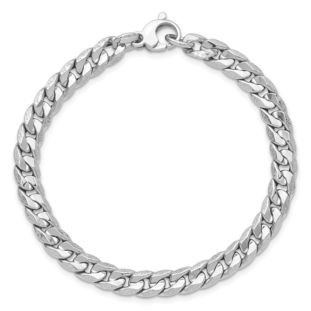 14K White Gold Polished and Textured Fancy Curb Bracelet 7.5  inches
