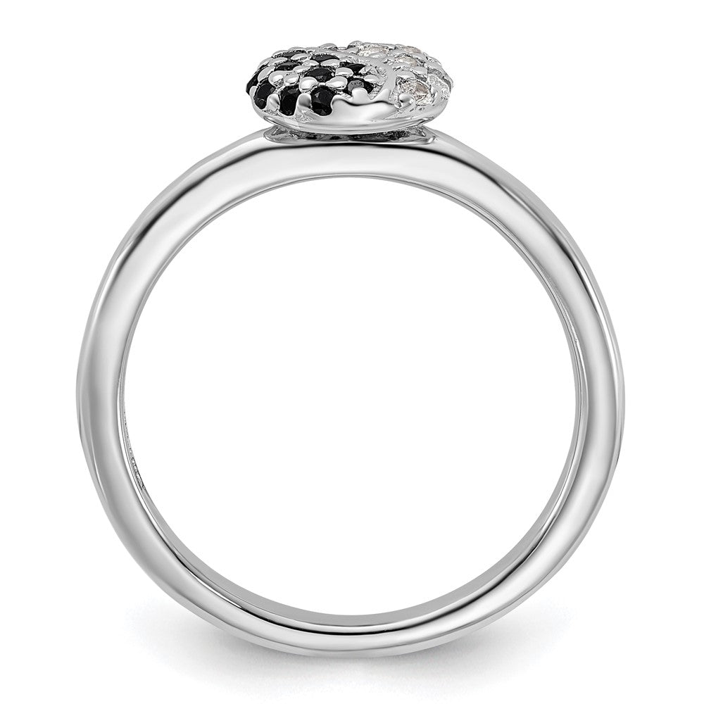 Sterling Silver Stackable Expressions Rhodium White Topaz Onyx Ring Size -6