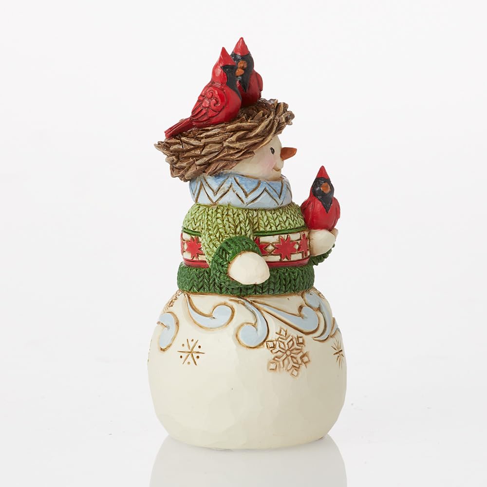 Jim Shore Snowman With Nest On Head Mini - One Figurine 3.75 Inch, Resin - Heartwood Creek Cardinals 6012957