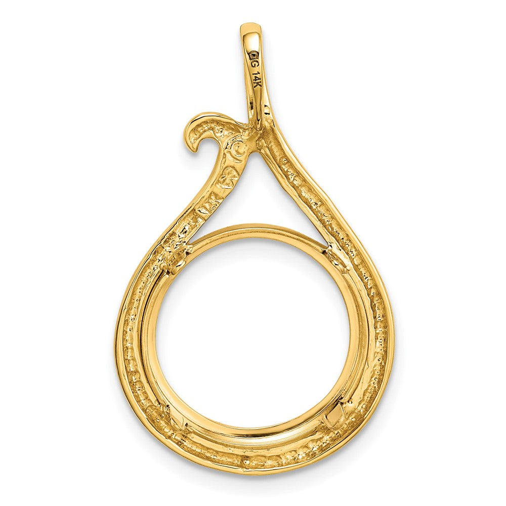 Wideband Distinguished Coin Jewelry 14k Polished Curled Teardrop 14.0mm Prong Coin Bezel Pendant