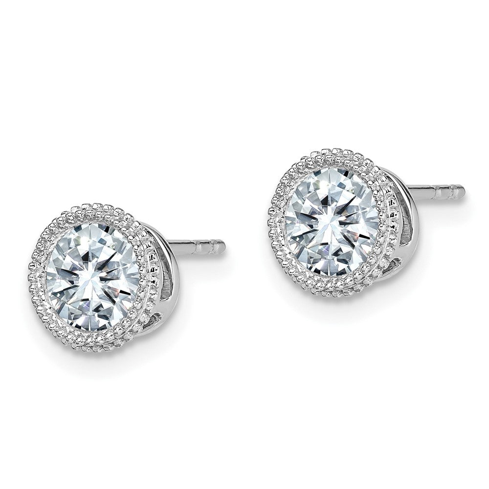 14k White Gold Round Beaded Bezel G H I True Light Moissanite Earrings