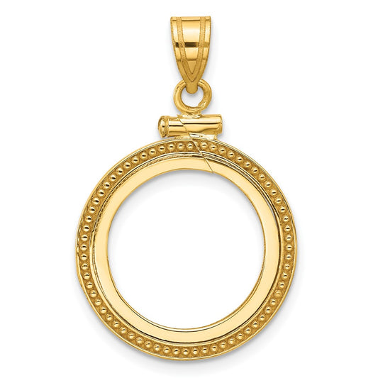 Wideband Distinguished Coin Jewelry 10k Polished and Beaded 16.5mm x 1.35mm Screw Top Coin Bezel Pendant