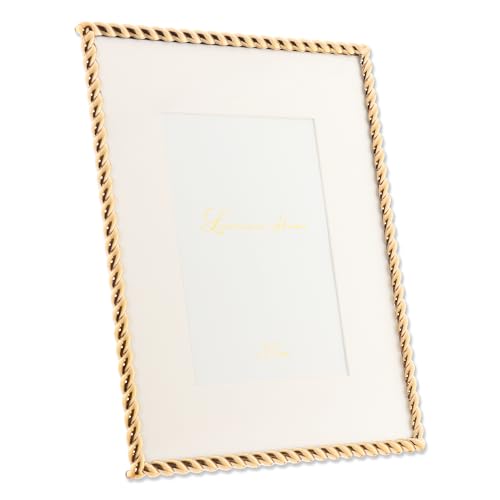 8x10 High Quality Polished Gold Cast Metal Picture Frame - Rope Design with Mat for 5x7