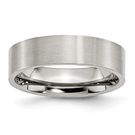 Stainless Steel Brushed 6mm Flat Band Size - 6.5