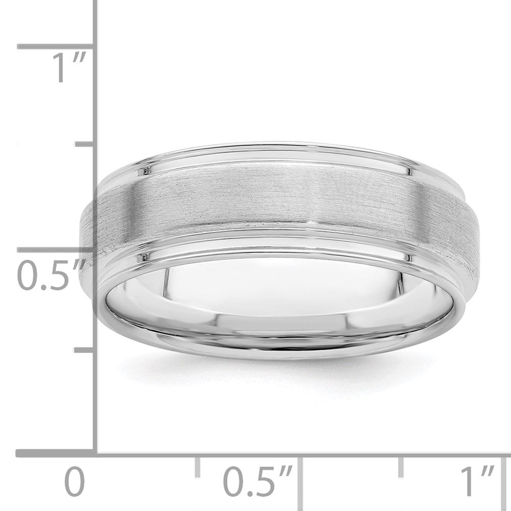Sterling Silver Rhodium-plated 6mm Brushed Fancy Band Size 8