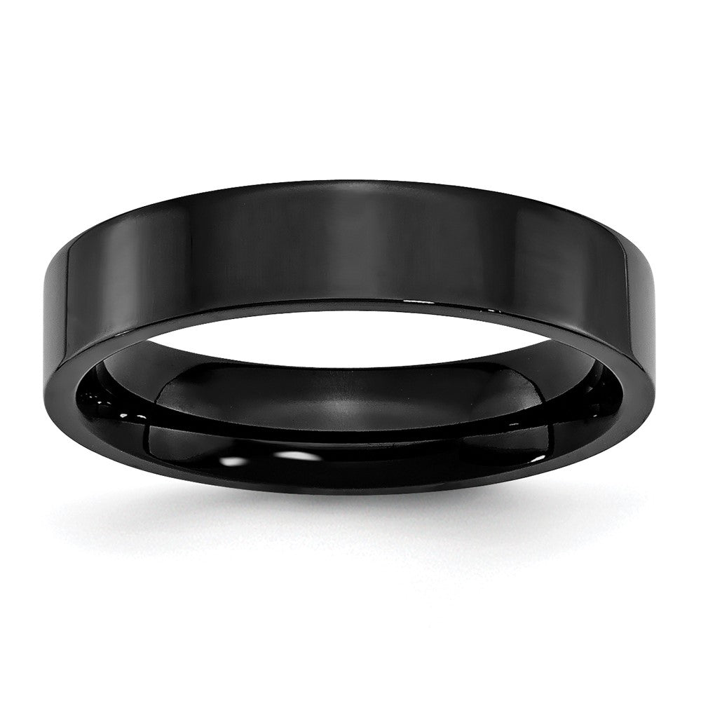 Stainless Steel 5mm Black IP-plated Polished Flat Band Size - 11