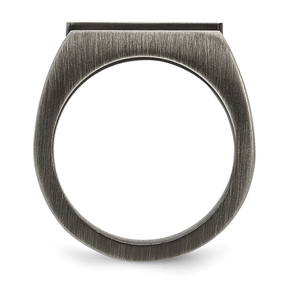 Stainless Steel Antiqued and Brushed w/Black CZ Signet Ring Size - 9