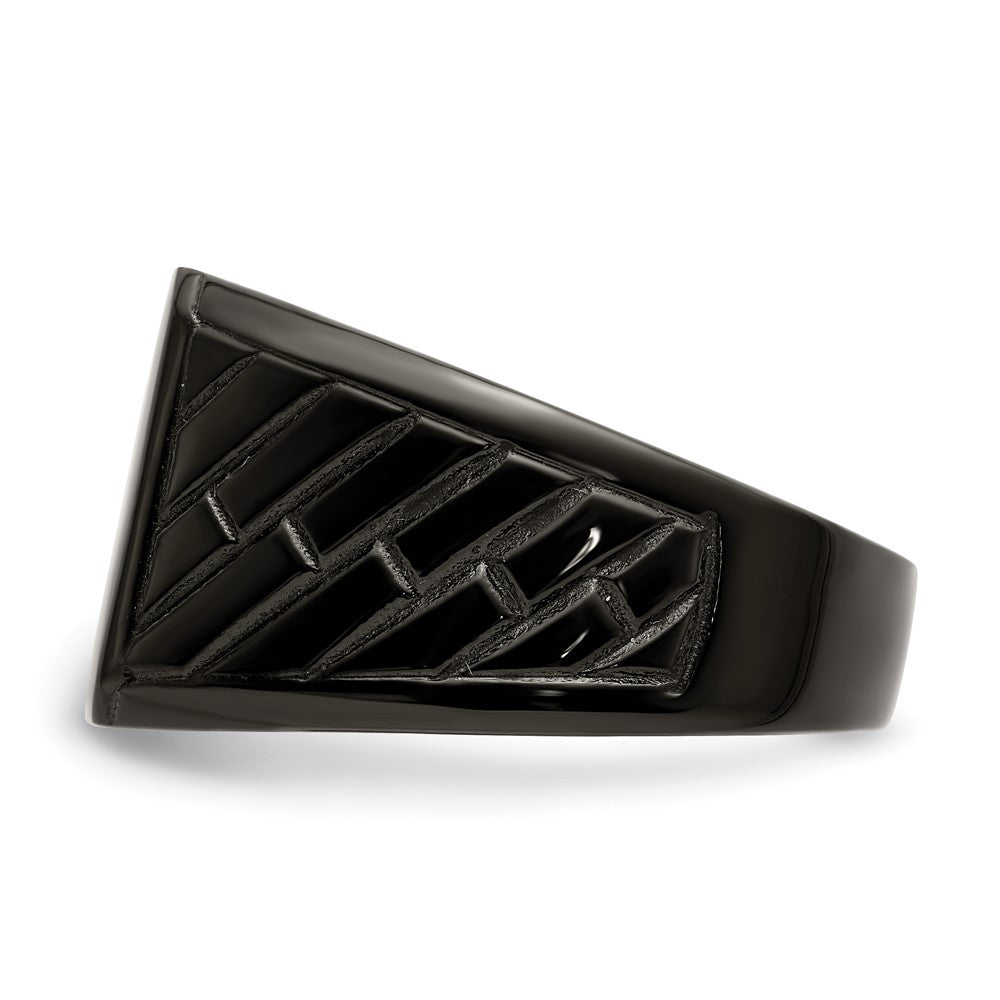 Stainless Steel Polished Black IP-plated Brick Design Signet Ring Size - 11