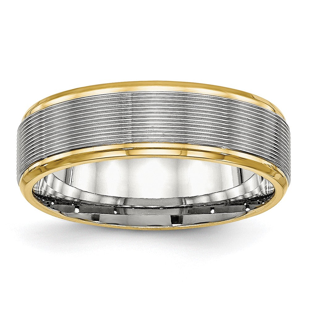 Stainless Steel Polished Yellow IP-plated 6mm Grooved Band Size - 7