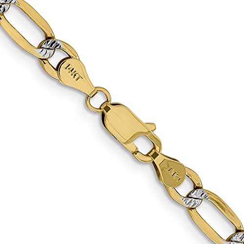 14K 26 inch 5.25mm Semi-Solid with Rhodium Pav‚ Figaro with Lobster Clasp Chain