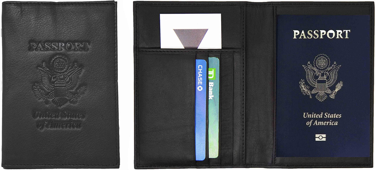 Genuine Cowhide Leather RFID-Blocking Passport Cover Case Holder & Wallet