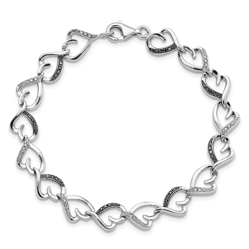 White Night Sterling Silver Rhodium-plated Black and White Diamond Heart Infinity 7.5 Inch Bracelet 7.5 inches