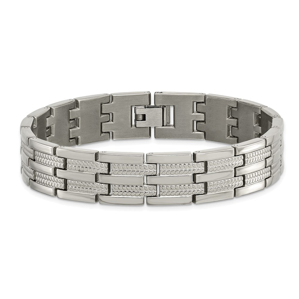 Titanium Polished and Textured 8.5in Link Bracelet 8.5 inches