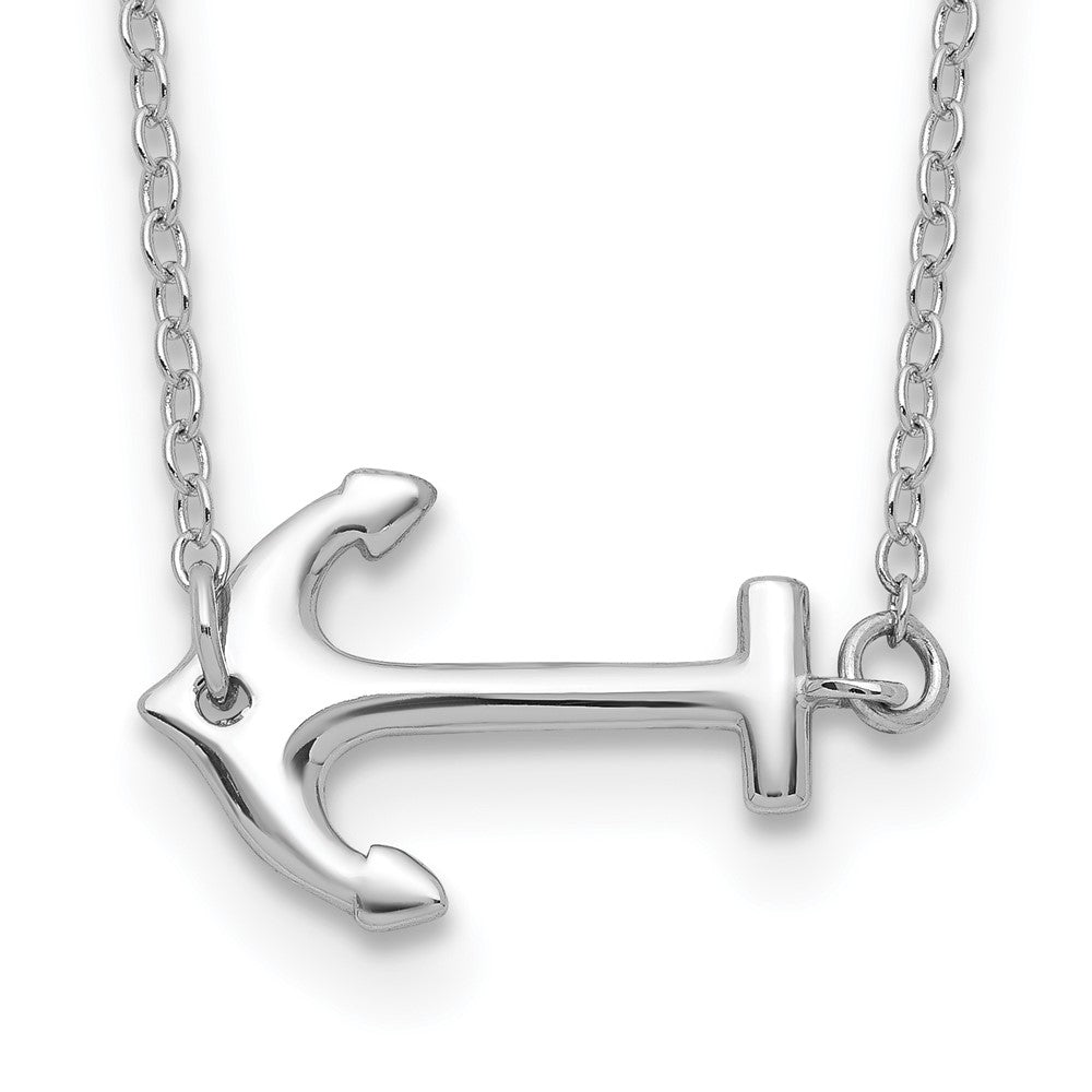 Sterling Silver Rhodium-plated Anchor 16 inch with a 2 inch extention Necklace 16 Inches