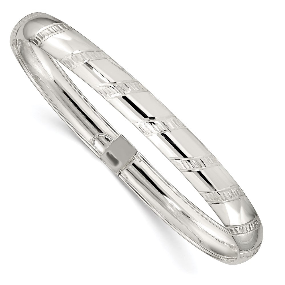 Sterling Silver 7mm Diamond-cut Flexible Bangle 6.5 inches