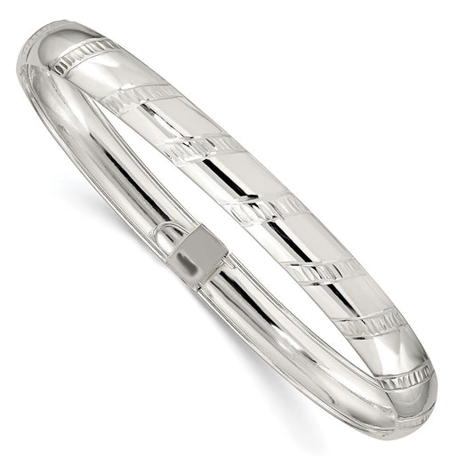 Sterling Silver 7mm Diamond-cut Flexible Bangle 6.5 inches