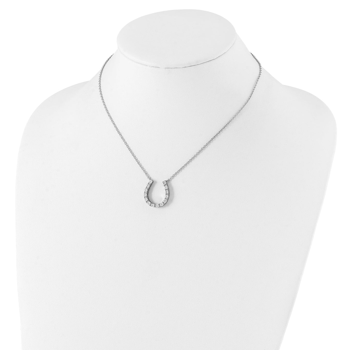 Sterling Silver Rhodium-plated CZ Horseshoe Necklace 16 Inches