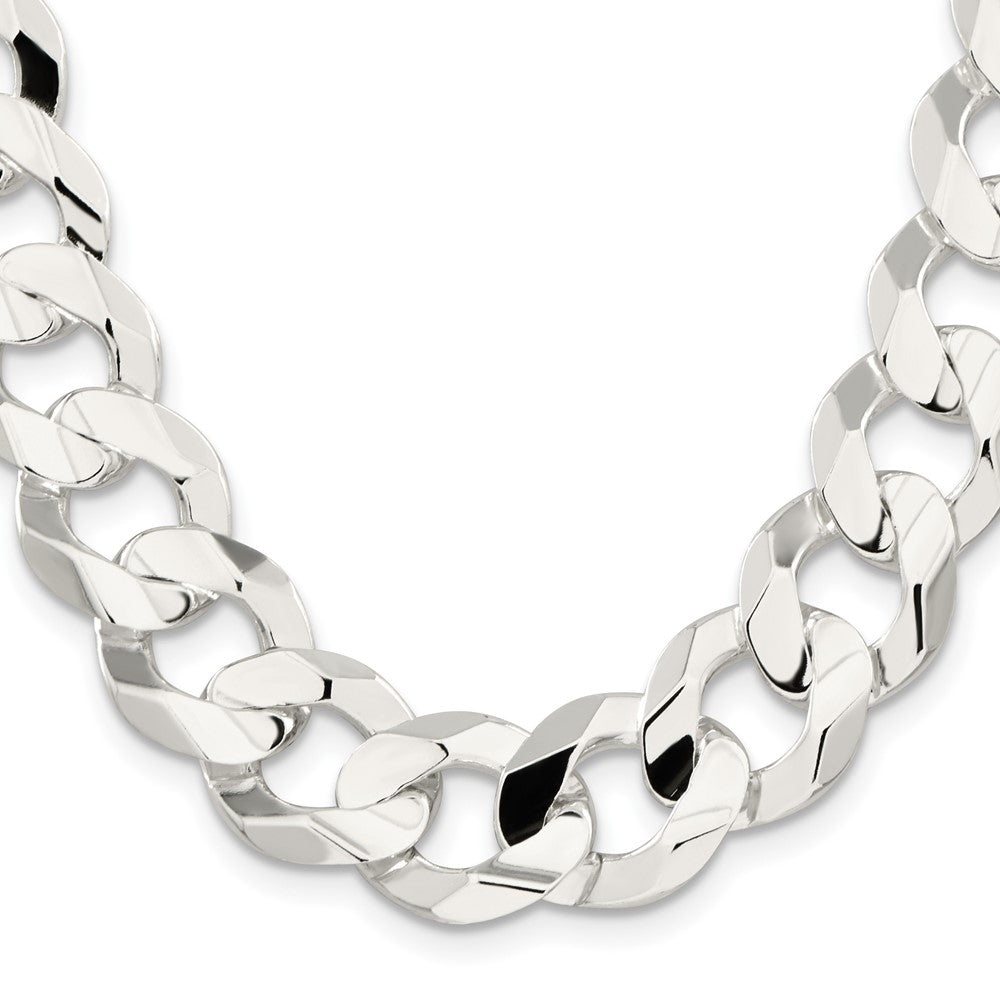 Sterling Silver 15.75mm Concave Beveled Curb Chain 22 Inches