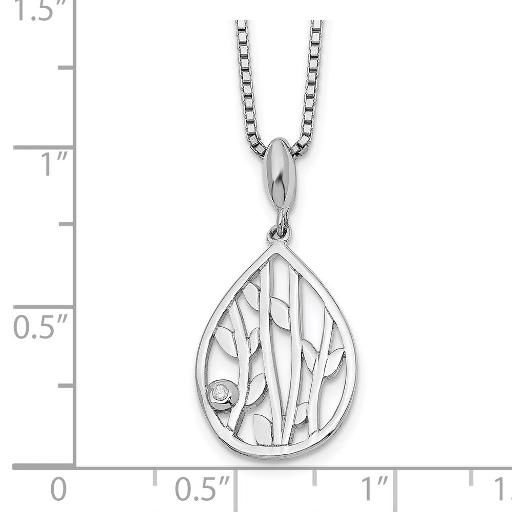 White Ice Sterling Silver Rhodium-plated 18 Inch Diamond Leaf Pendant Necklace with 2 Inch Extender 18 Inches