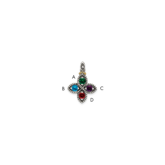 Sterling Silver Antiqued w/14k 4-stone w/Diamond Mothers Pendant Semi-Mount