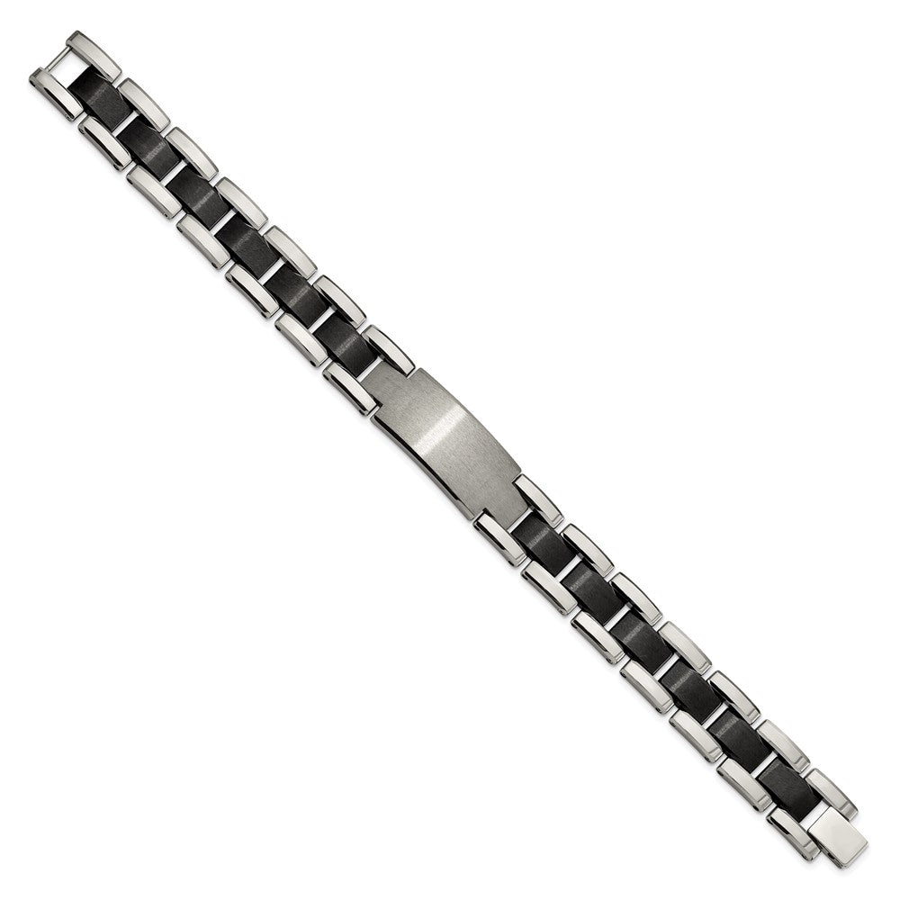 Tungsten Brushed and Polished Black IP-plated 8.5in Bracelet 8.5 inches