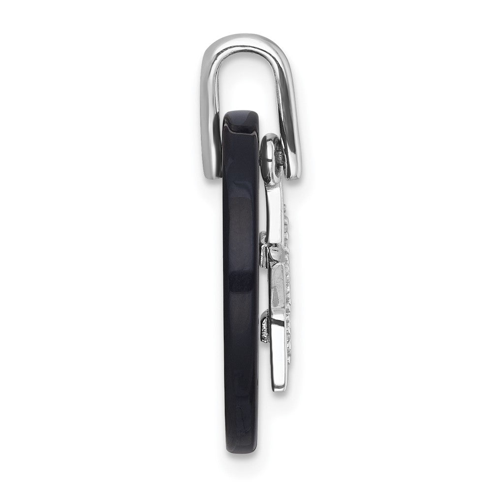 Sterling Silver Rhodium-plated Polished Onyx Circle with CZ Star Dangle Pendant
