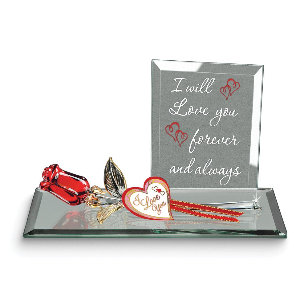 Glass Baron Handcrafted Forever and Always Red Rose Glass Figurine