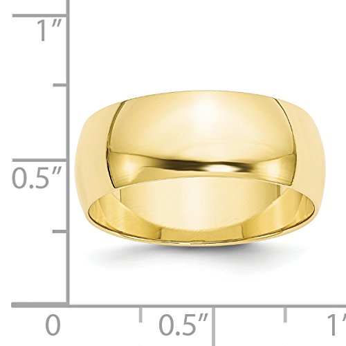 10k Yellow Gold 8mm Lightweight Half Round Wedding Band Size 10