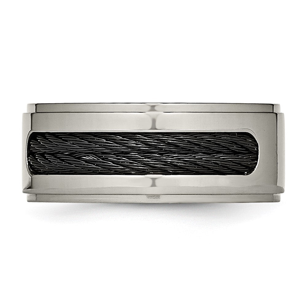 Titanium Polished Black IP-plated Cables 1/20ct Diamond 10mm Band Size - 8.5