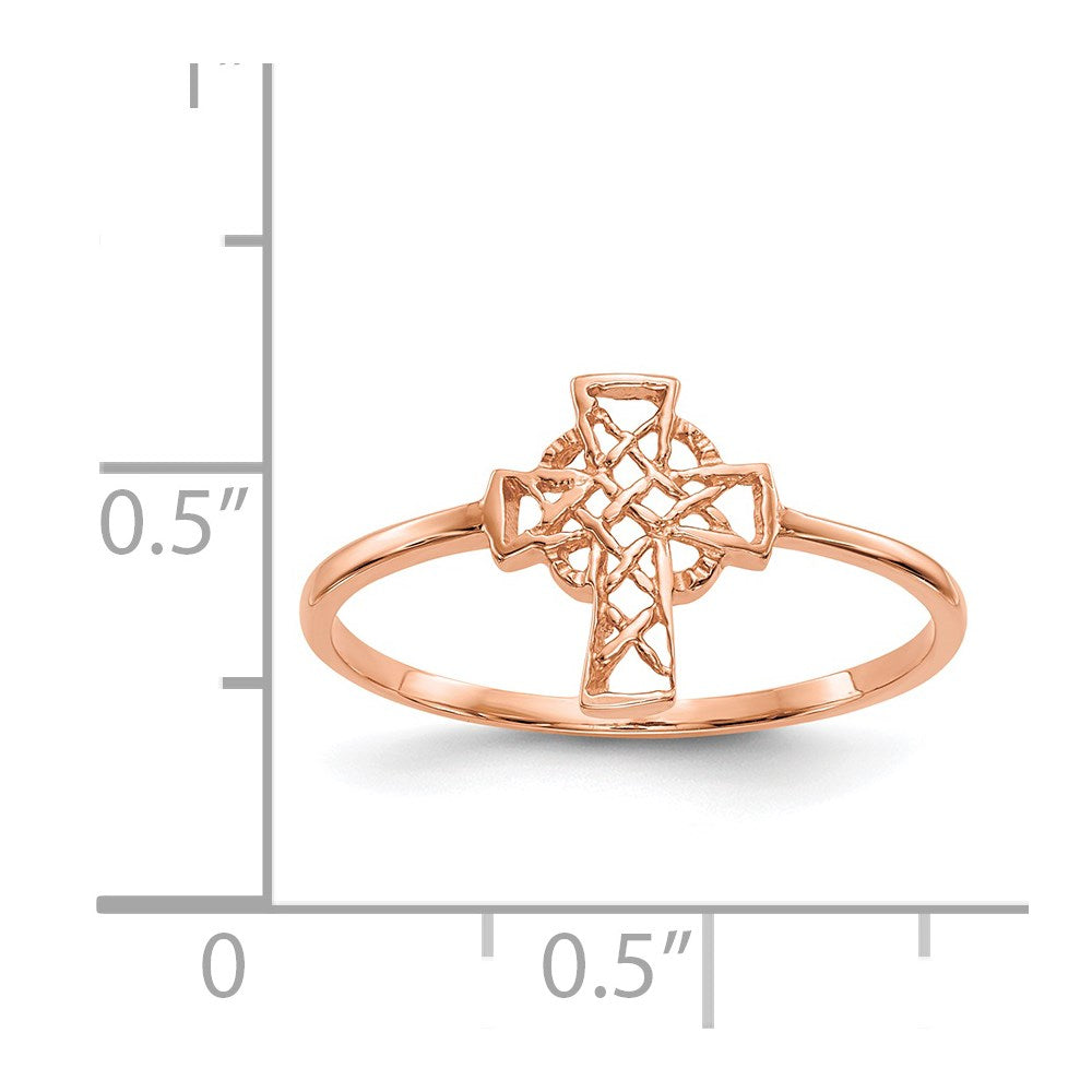 14k Rose Gold Polished Celtic Cross Ring Size 7