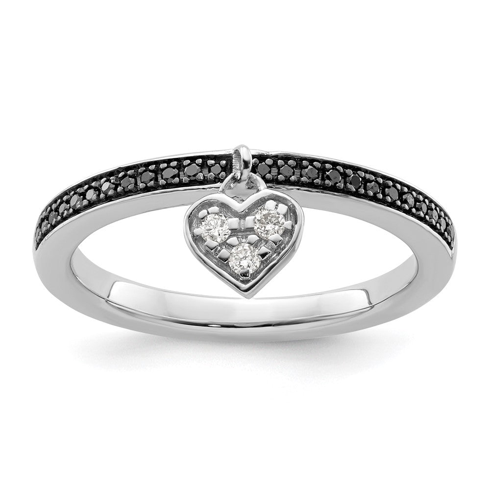 Sterling Silver Stackable Expressions Heart Black & White Diamond Ring Size -7