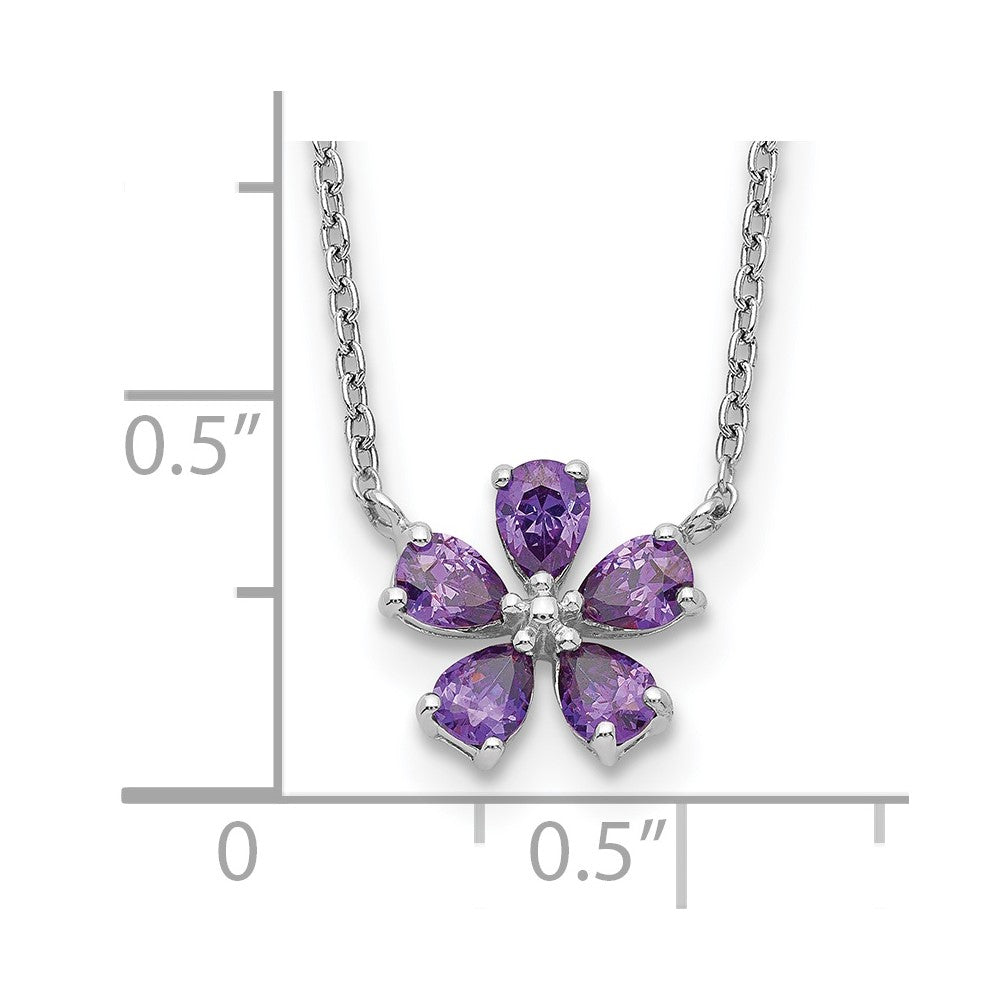 Sterling Silver Purple CZ Flower Necklace 18 Inches