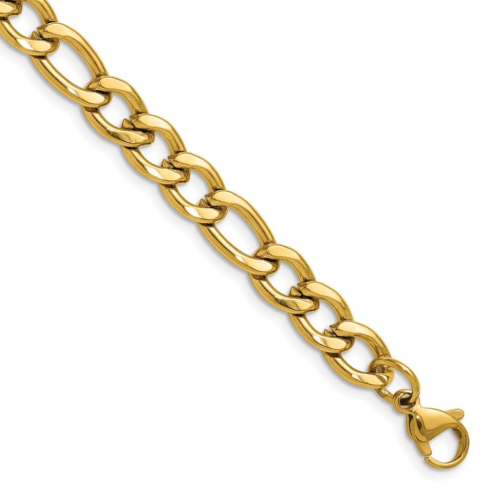 Chisel Stainless Steel Polished Yellow IP-plated 7.5mm 9 inch Figaro Chain