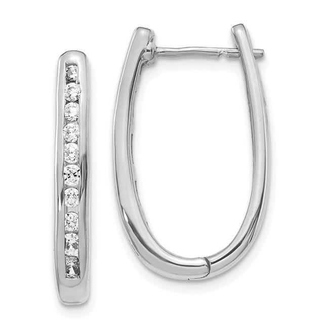14k White Gold 3/4 carat Diamond Channel-set Oval Hinged Hoop Earrings