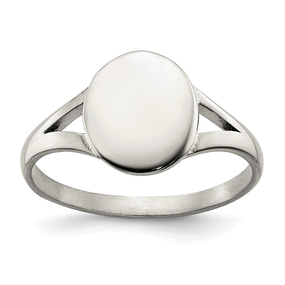 Stainless Steel Polished Oval Disc Ring Size - 9