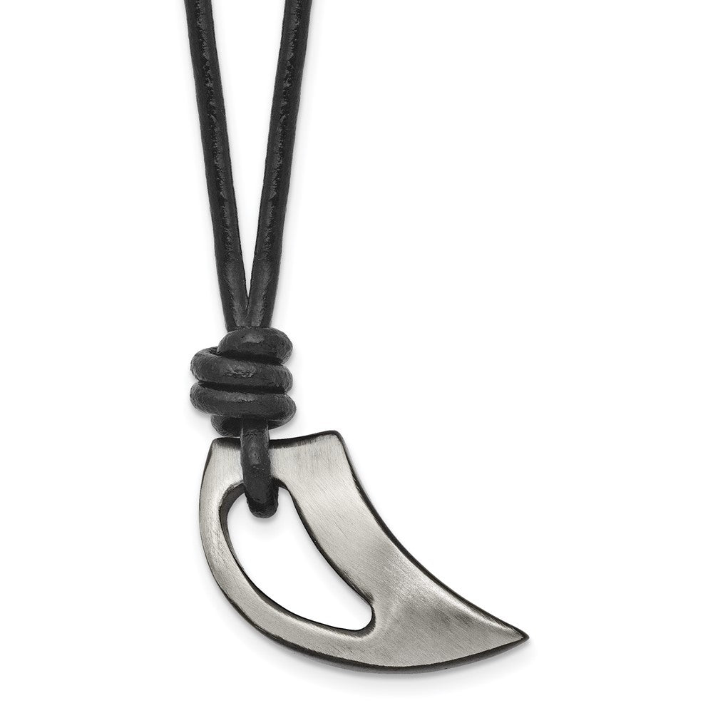 Stainless Steel Brushed & Polished Black IP Claw 20in Leather Necklace