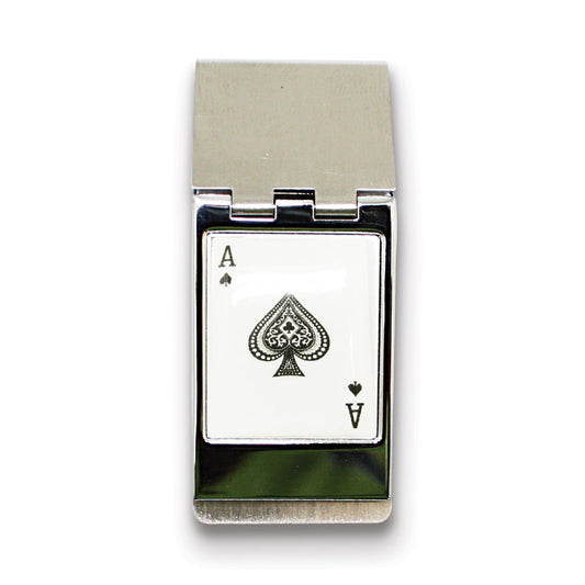 Silver-tone Ace Hinged Money Clip - Engravable Personalized Gift Item