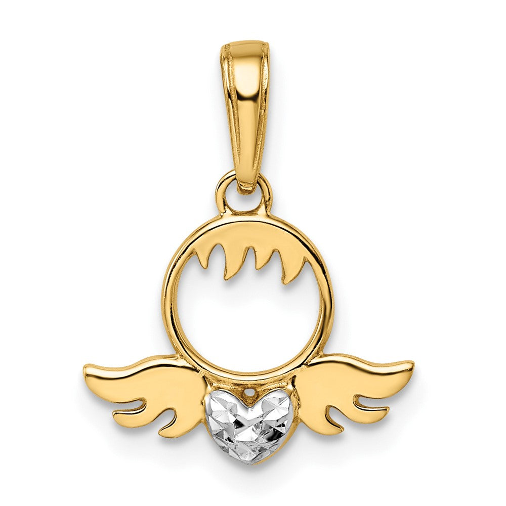 14k & White Rhodium D/C Heart & Wings Pendant