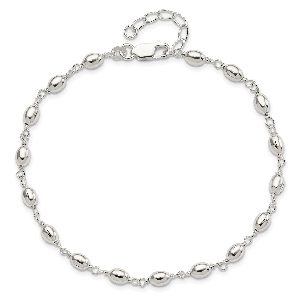 Sterling Silver Fancy Bead Anklet 10 inches