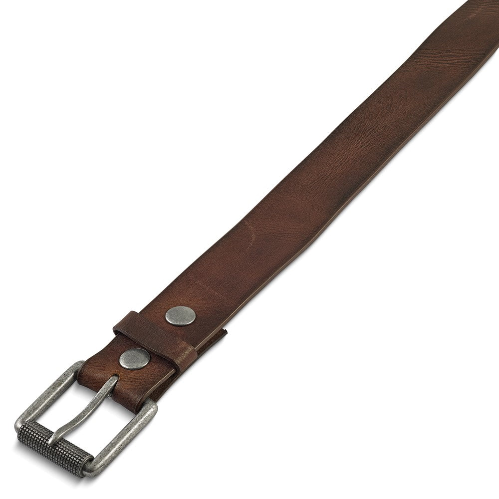 Brown Tumbled Cowhide Leather Silver-tone Buckle Belt Size 40
