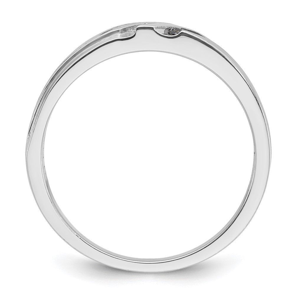 IBGoodman 14k White Gold 1/8 carat Lab Grown Diamond VS/SI+ G+ and 1/8 carat Black Mined Diamonds Complete Polished Satin and Grooved Men's Ring