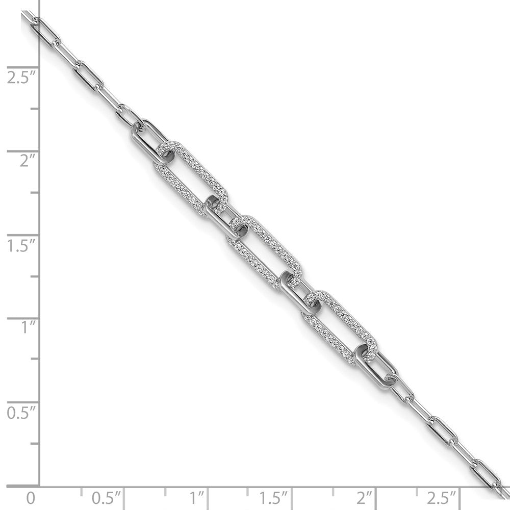 Sterling Shimmer Sterling Silver Rhodium-plated 1mm CZ 78 Stone Paper Clip Link 7 inch Bracelet 9 inches