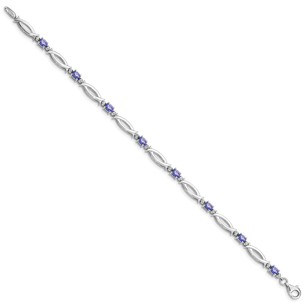 Sterling Silver Rhodium-plated Tanzanite and Diamond Bracelet 7 inches